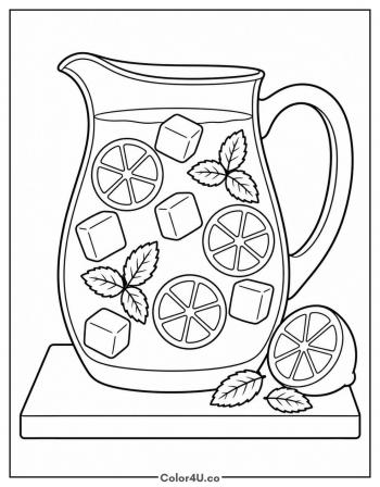 Iced Lemonade Pitcher with Mint coloring page