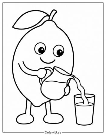 Cartoon Lemon Pouring Lemonade coloring page