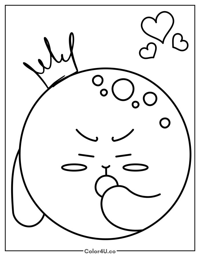 Yawning moon queen with a crown, easy Moon coloring page, free printable