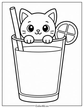 Kitten Peeking from a Lemonade Glass coloring page