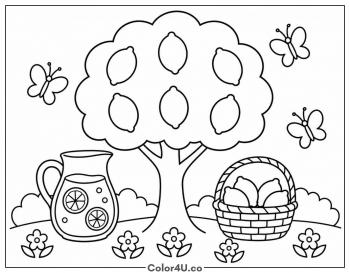 Lemonade Jug under a Lemon Tree coloring page