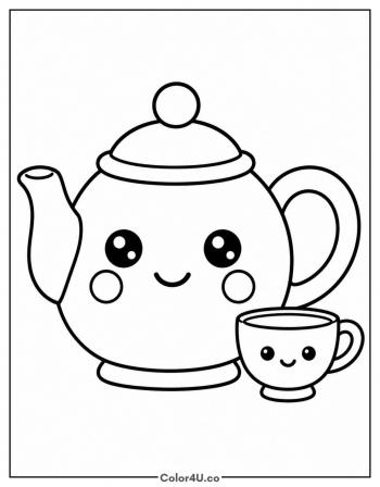 Smiling Kawaii Teapot coloring page