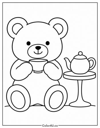 Teddy Bear Sipping Tea coloring page