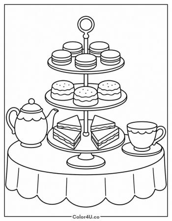 Afternoon Tea with a Tiered Cake Stand coloring page
