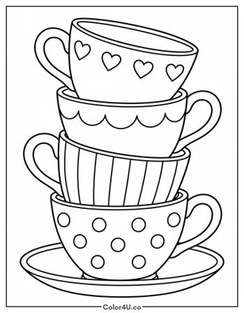 Stacked Teacups Tower coloring page