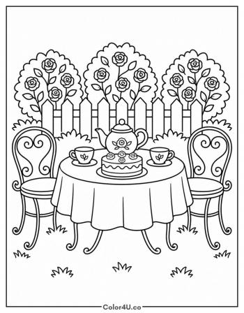 Garden Tea Party Table coloring page