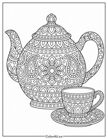 Mandala Patterned Teapot coloring page