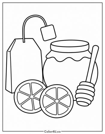 Tea Bag and Honey Jar coloring page