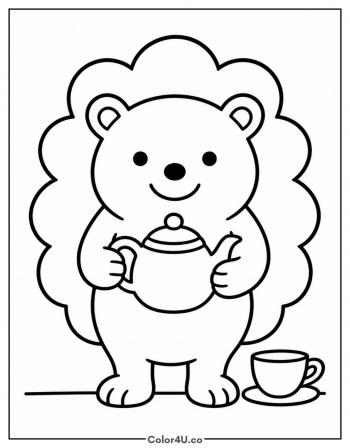 Hedgehog Serving Tea coloring page