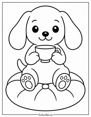 Puppy Holding a Teacup coloring page