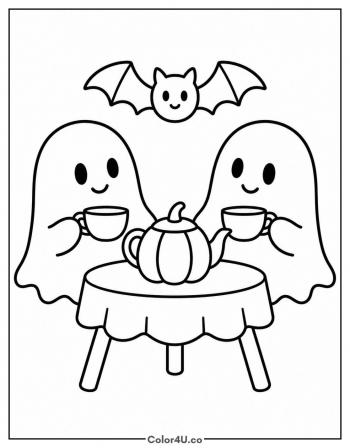 Little Ghosts Having Tea coloring page
