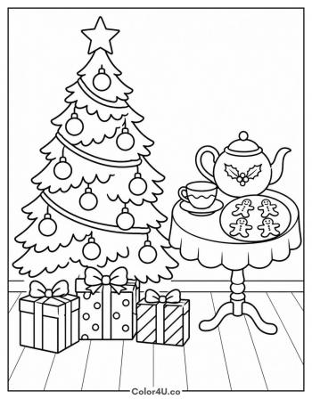 Christmas Tea by the Tree coloring page