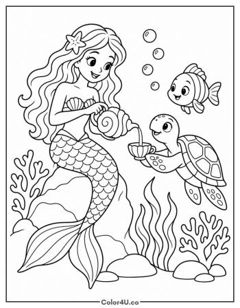 Mermaid Tea Party coloring page