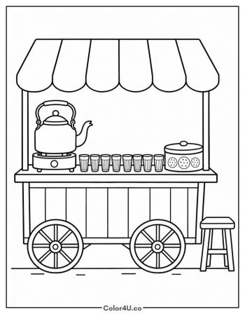 Chai Cart with Glasses coloring page