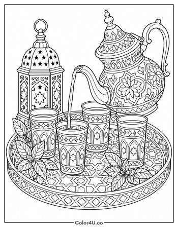 Moroccan Mint Tea Tray coloring page