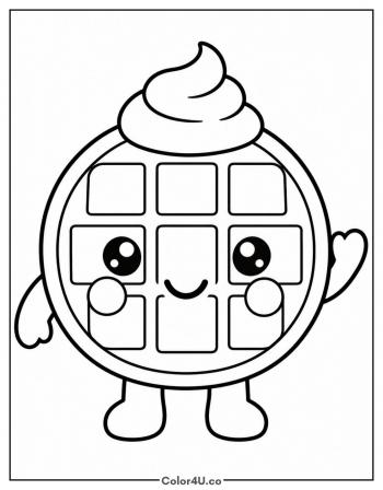 Smiling Kawaii Waffle coloring page