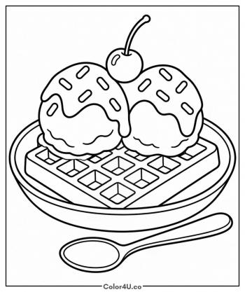 Waffle Sundae with Ice Cream coloring page