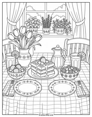 Sunday Waffle Breakfast Table coloring page