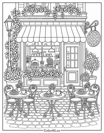 Waffle Cafe with Outdoor Seating coloring page