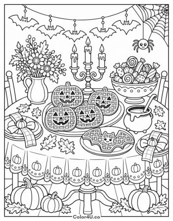 Halloween Waffle Party coloring page