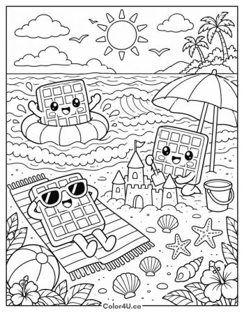 Waffle Friends Beach Day coloring page