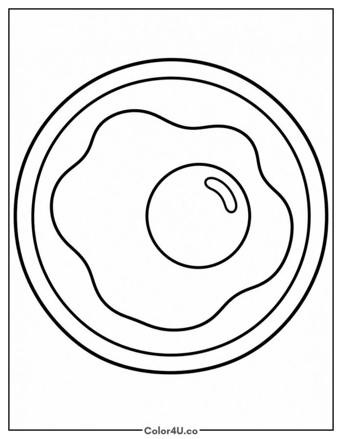 Sunny side up egg on a plate, easy breakfast coloring page, free printable