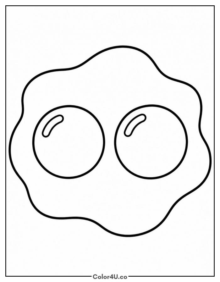Double yolk fried egg, easy breakfast coloring page, free printable