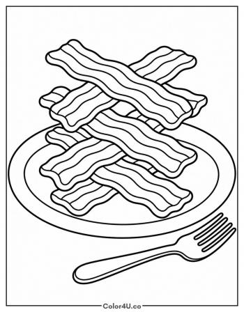 Plate Piled with Bacon coloring page