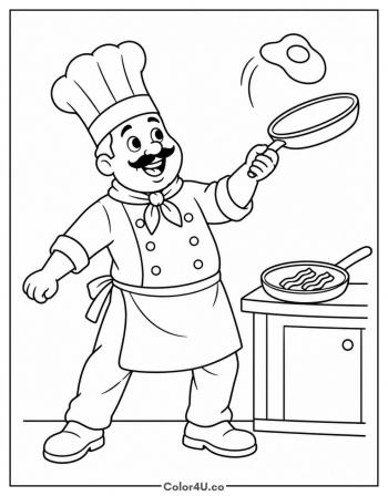 Chef Flipping an Egg coloring page