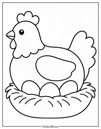 Hen on a Nest of Eggs coloring page