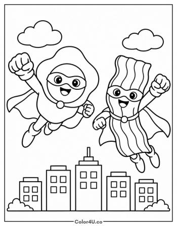 Bacon and Egg Superheroes coloring page
