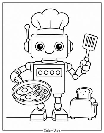 Robot Chef Cooking Breakfast coloring page
