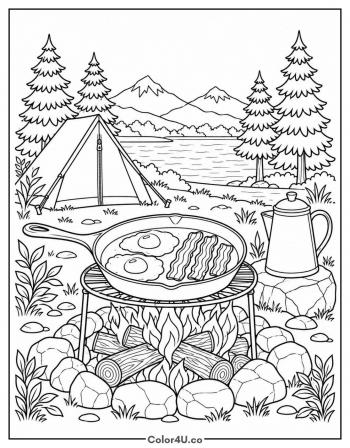 Campfire Skillet Breakfast coloring page