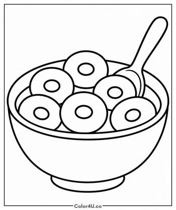 Bowl of Cereal with a Spoon coloring page