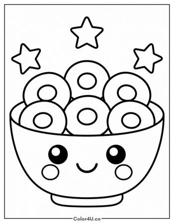 Kawaii Smiling Cereal Bowl coloring page