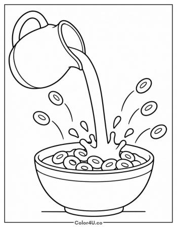 Milk Pouring into a Bowl of Cereal coloring page