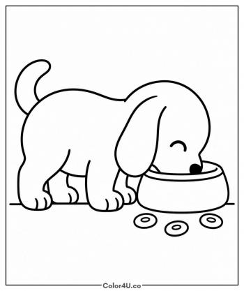 Puppy Eating Cereal coloring page