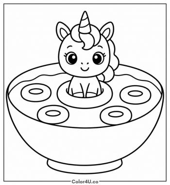 Unicorn Floating in a Cereal Bowl coloring page