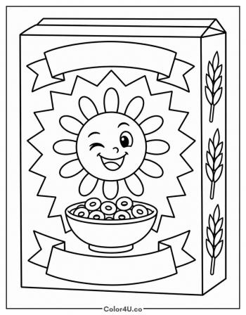 Retro Cereal Box with a Sun Mascot coloring page