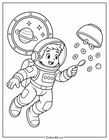 Astronaut Eating Floating Cereal coloring page