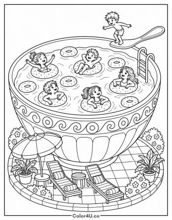 Cereal Bowl Pool Party coloring page