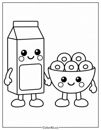Milk Carton and Cereal Bowl Friends coloring page