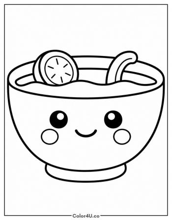 Kawaii Happy Soup Bowl coloring page