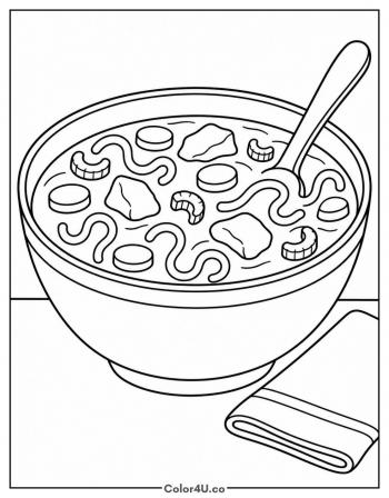 Chicken Noodle Soup Bowl coloring page