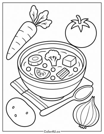 Vegetable Soup with Garden Vegetables coloring page