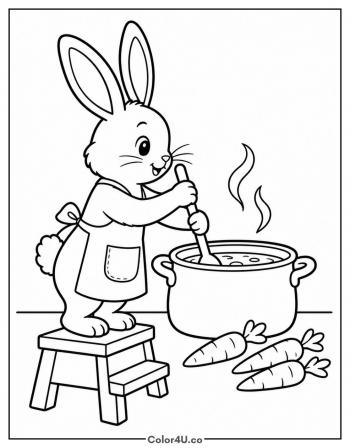 Bunny Cooking Carrot Soup coloring page