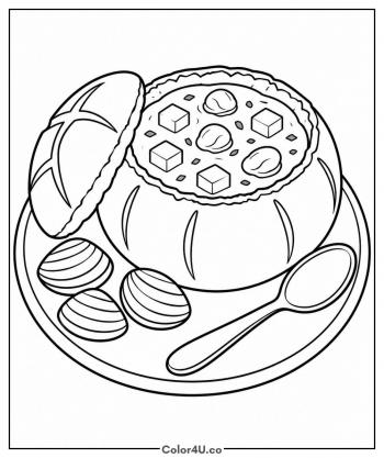 Clam Chowder in a Bread Bowl coloring page