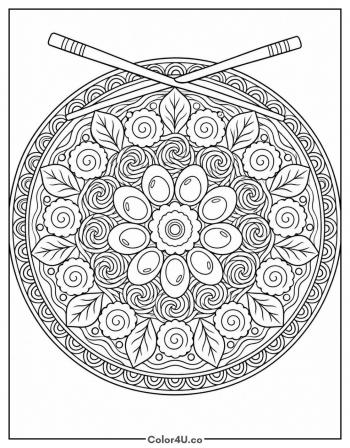 Ramen Bowl Mandala coloring page
