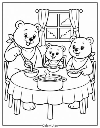 Bear Family Sharing Soup coloring page
