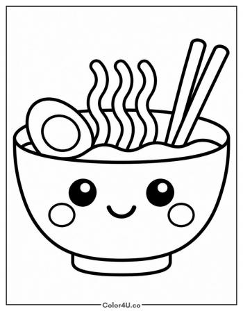 Kawaii Smiling Ramen Bowl coloring page